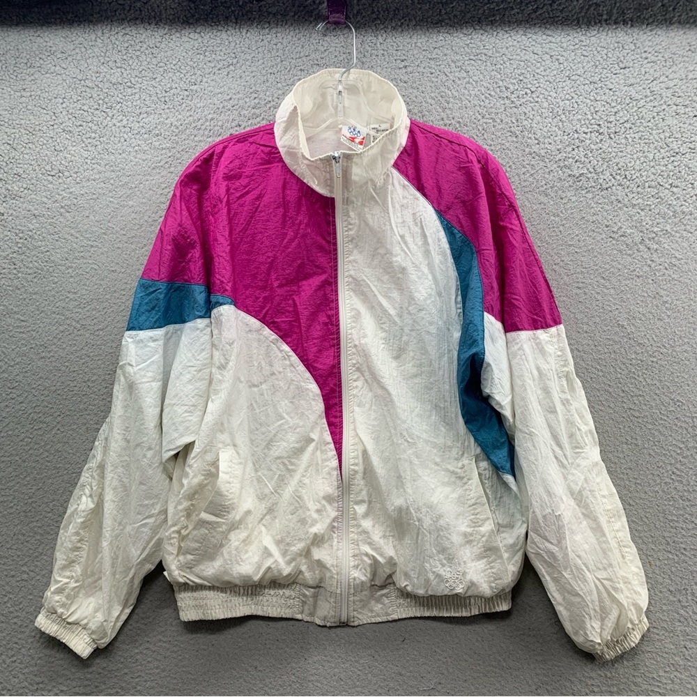 Vtg 90s USA Olympic Team JcPenny Men’s L Multicolor Retro Zip Windbreaker Jacket
